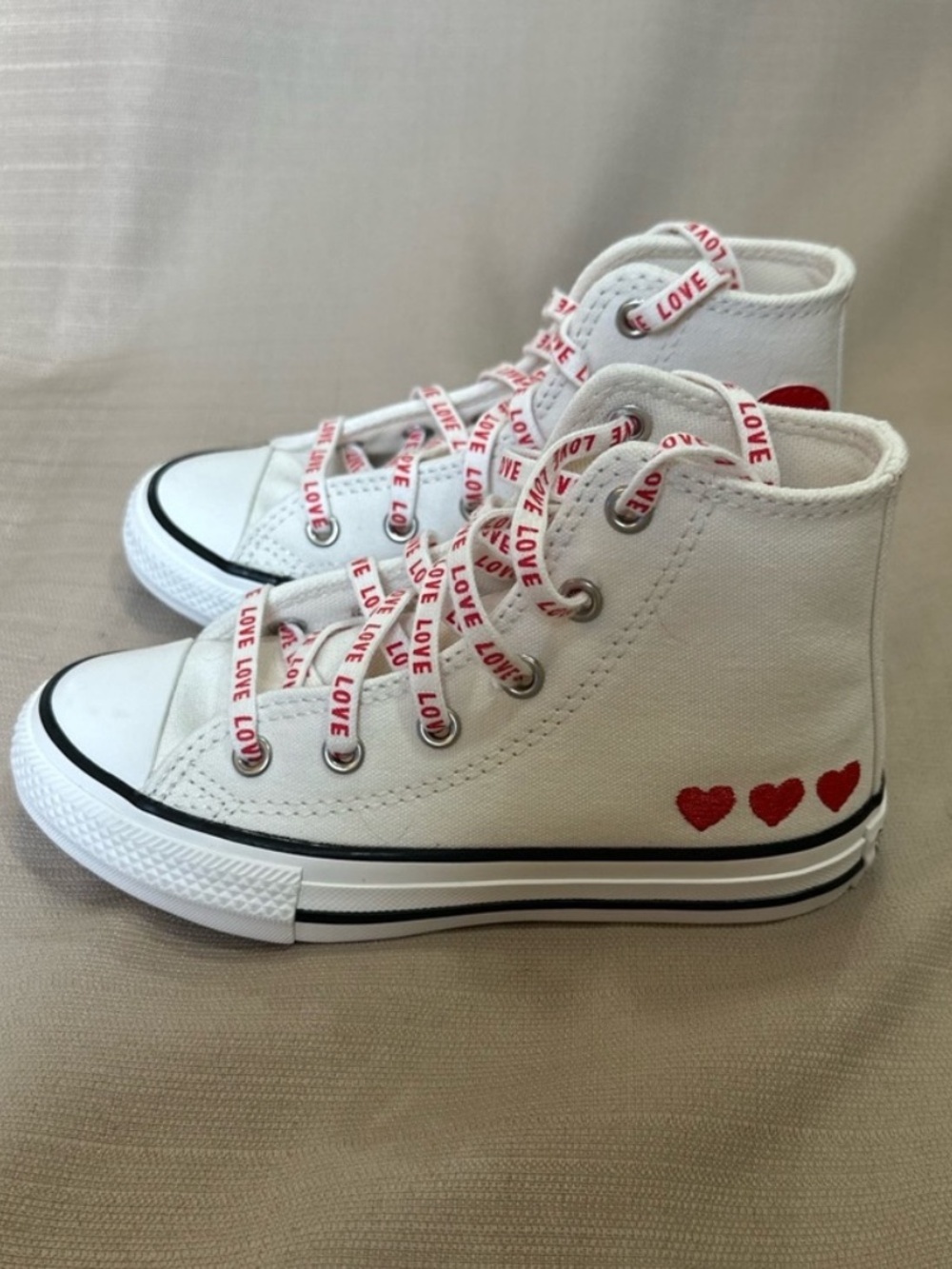 Converse White High-Top Sneakers with Red Heart Accent - Picture 3 of 3